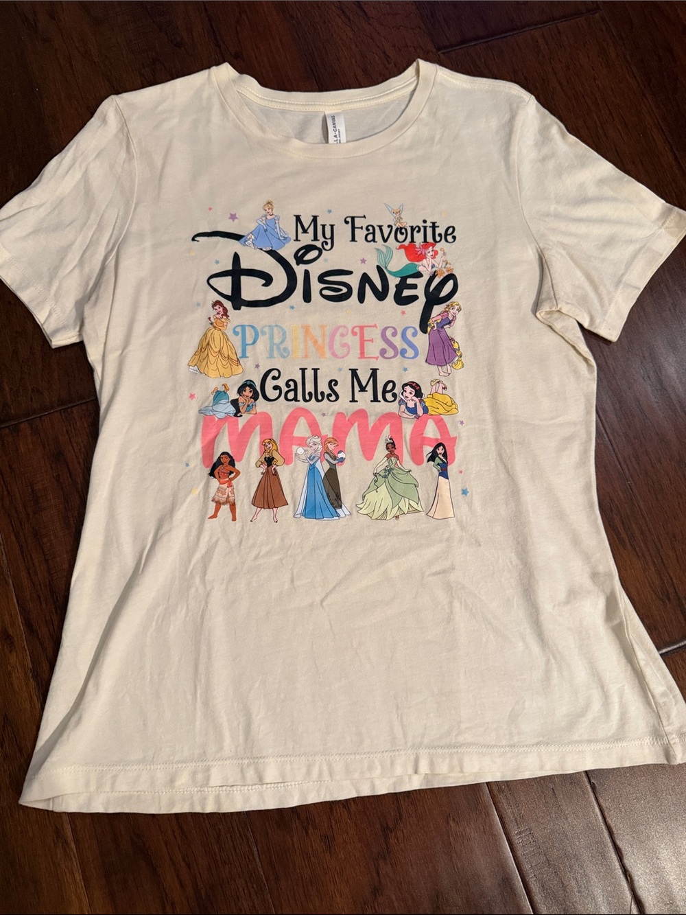 Disney Cream Short Sleeve Tee with Multicolor Princess Graphic